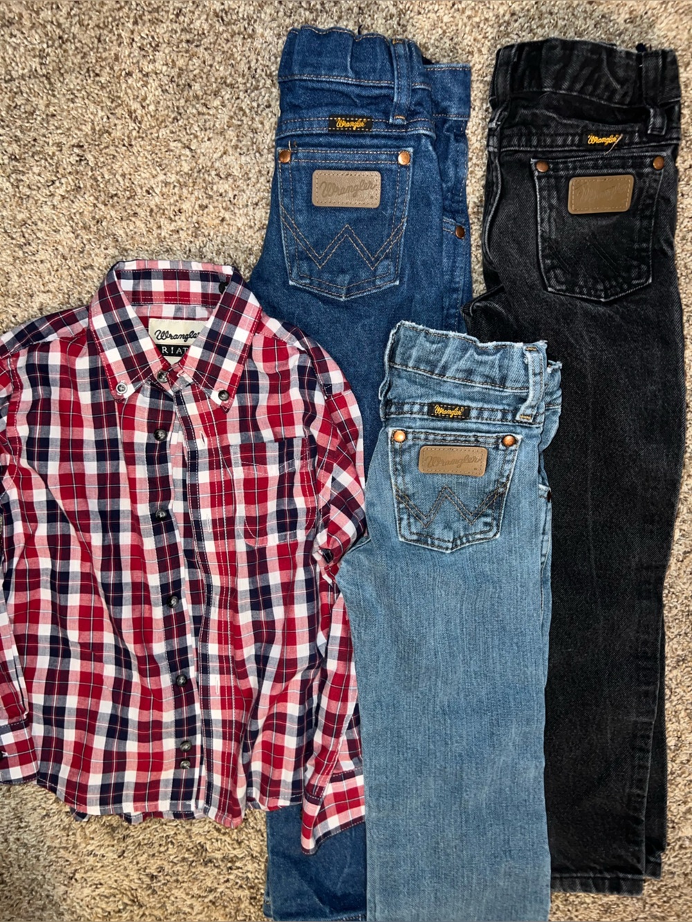 Wrangler Boys Kids Denim Jeans 5 Slim 6 Slim Red Plaid Button-Down Western Shirt